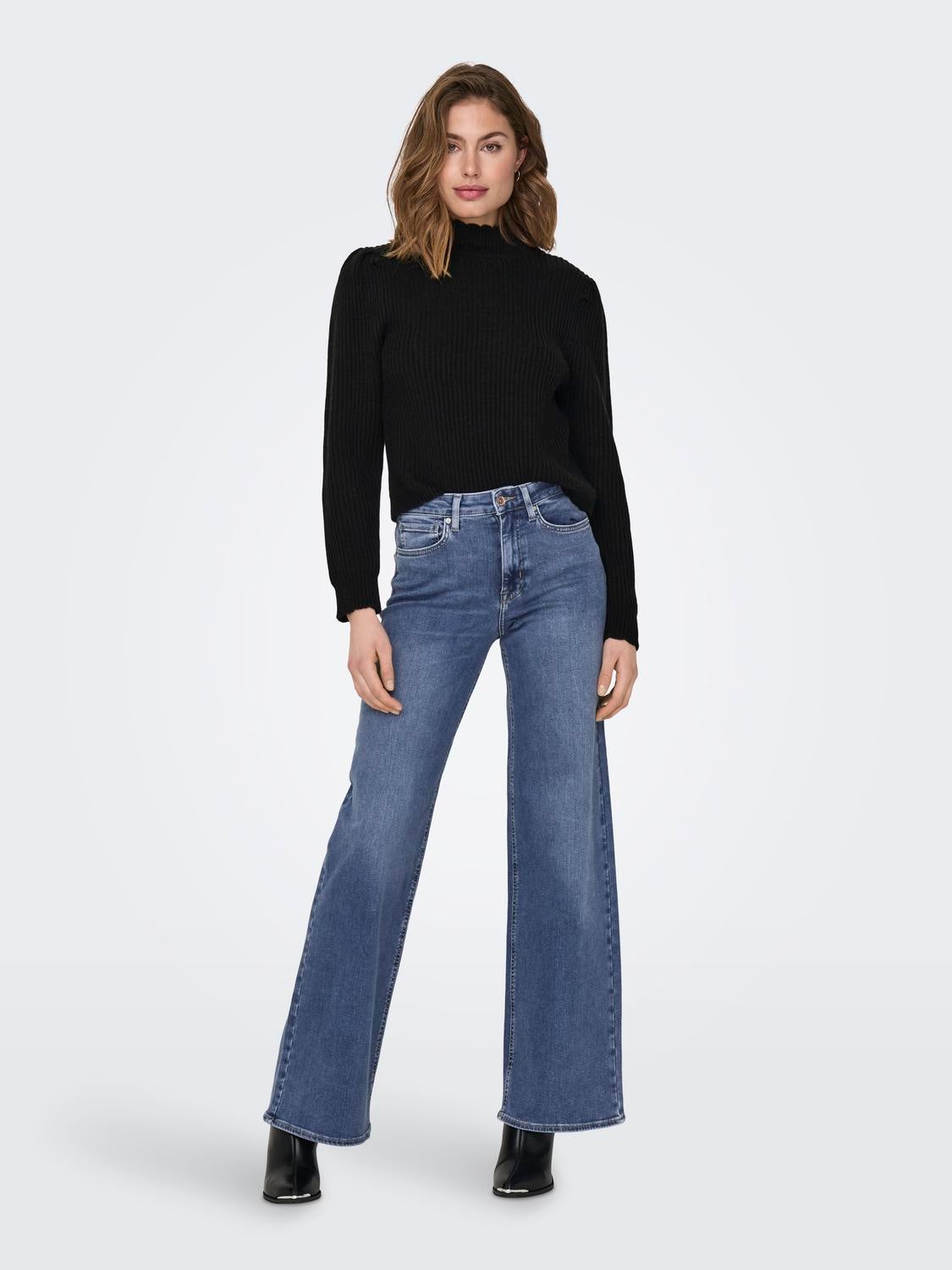 ONLMADISON Hohe Taille Weiter Beinschnitt Jeans Medium Blue Denim