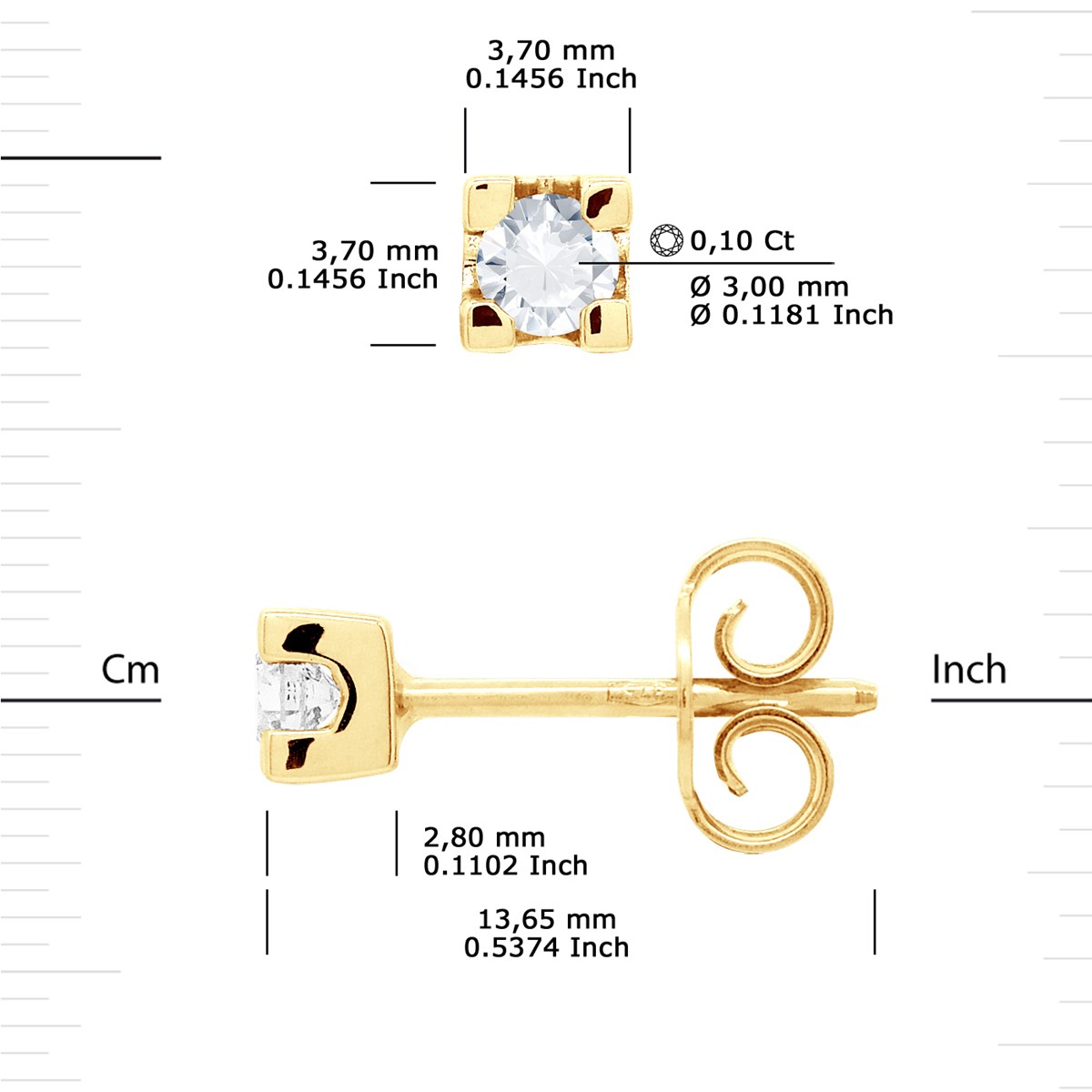 Boucles d'Oreilles Solitaires Diamants 0,20 Cts Or Jaune 18 Carats