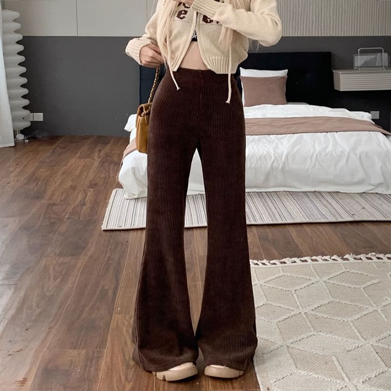 Bolgivy - Corduroy Boot Cut Broek met Hoge Taille