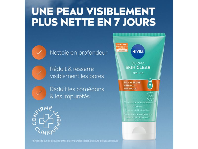 NIVEA Gesichtspeeling Derma Skin Clear 150 ml Peeling für zu Unreinheiten neigender Haut reduziert Mitesser und verfeinert das Hautbild