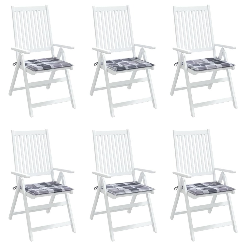 Coussins de chaise de jardin 6 pcs carreaux gris 40x40x3 cm