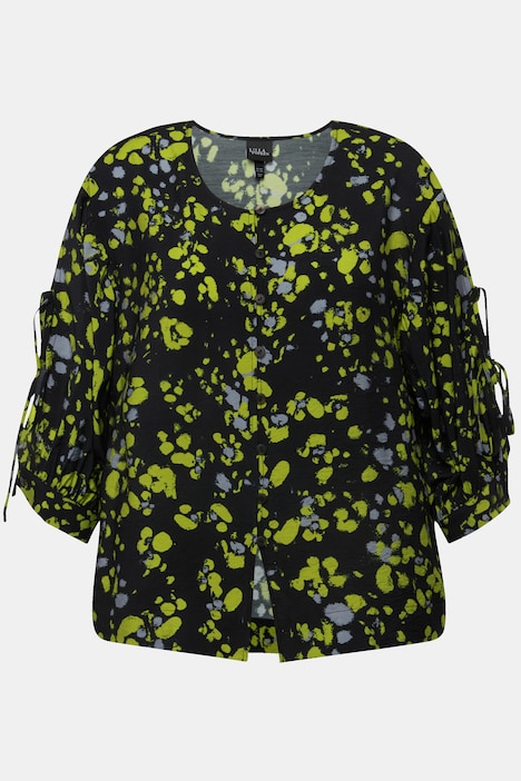 Bluse, Punkte, A-Linie, Rundhals, Langarm