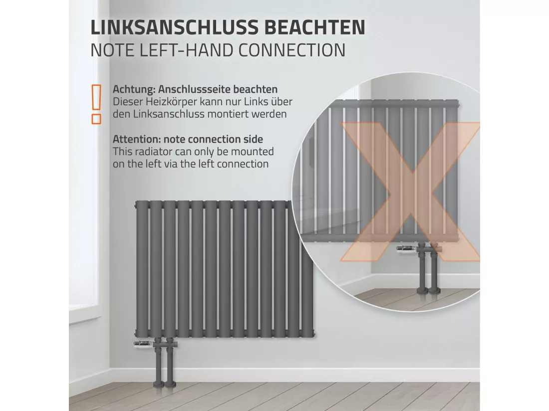 Radiateur Oval Tube Simple couche Radiateur design raccordement à gauche 780x600 mm
