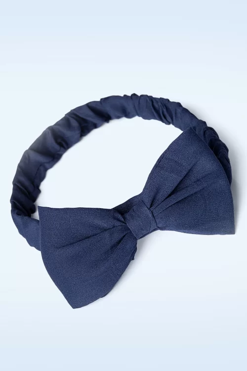 Banned Retro Dionne Bow-hoofdband in marineblauw