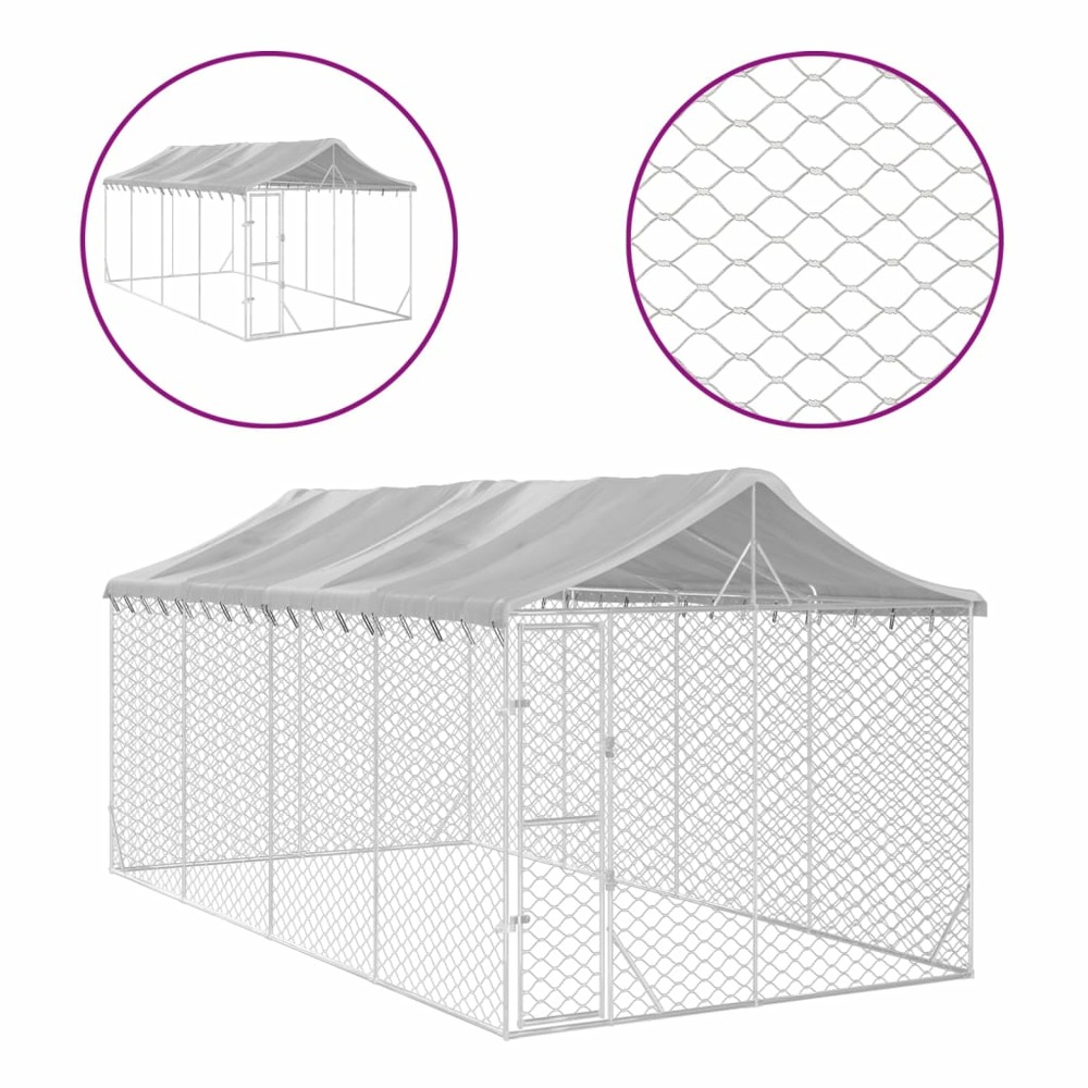 Chenil d'extérieur pour chiens avec toit argenté 3x6x2,5 m