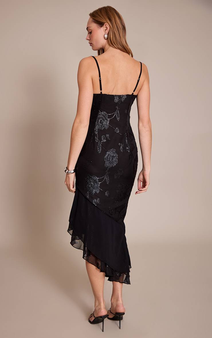 Noir Robe Midaxi En Mousseline À Détails Floraux