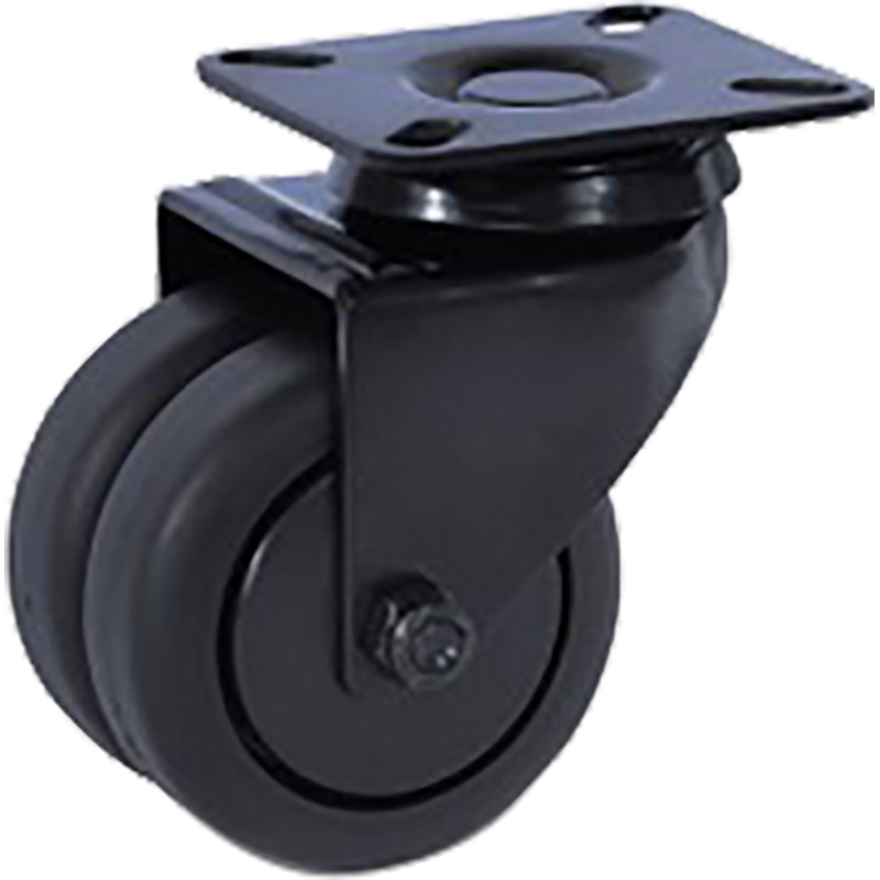Dubbel zwenkwiel TP-rubber zwart 77x67mm - 150kg draagvermogen
