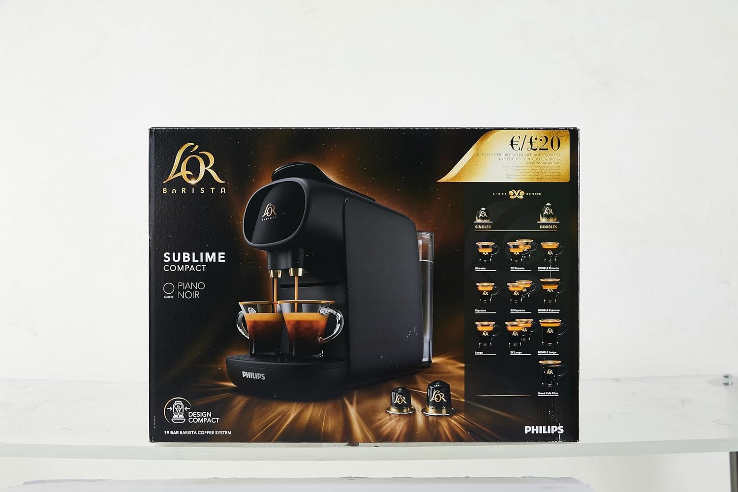 Philips L'Or Barista, Cafetière Espresso, compatible Nespresso capsules, Capsules XXL pour 1 café double ou 2 cafés à la fois, Noir, (LM9012/60)