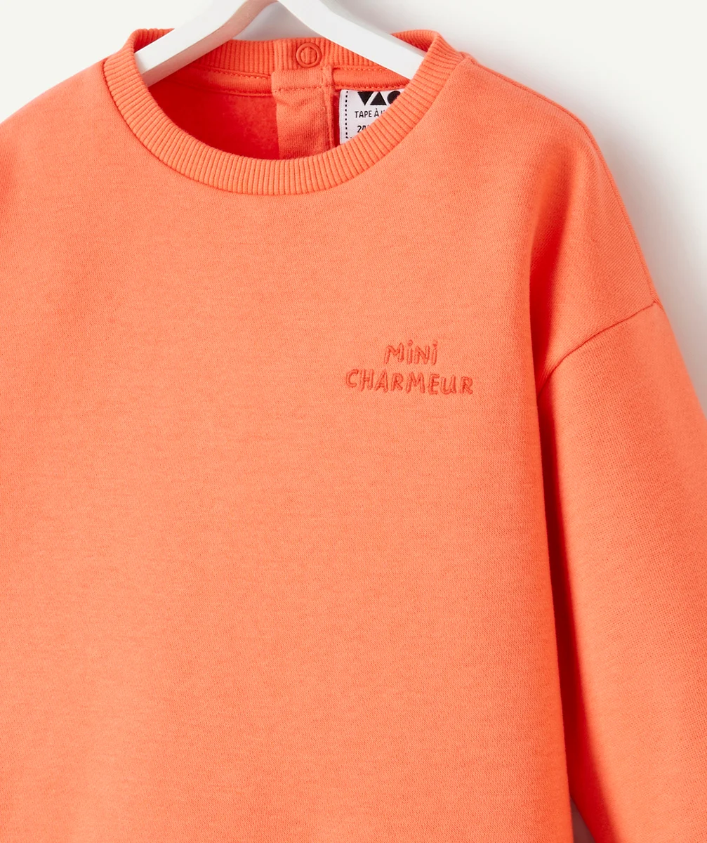 SWEAT BÉBÉ GARÇON EN FIBRES RECYCLÉES ORANGE AVEC MESSAGE