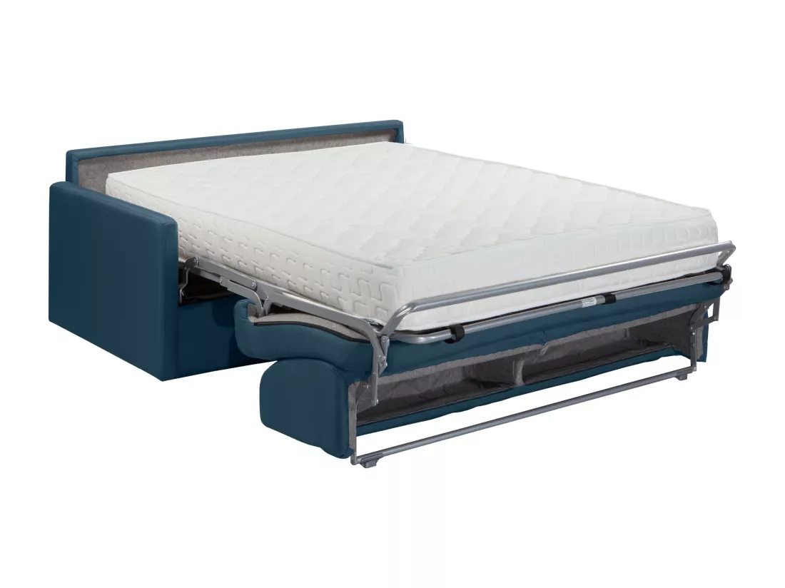 Canapé 2 places convertible express en tissu bleu foncé - Couchage 120 cm - Matelas 22 cm CALIFE