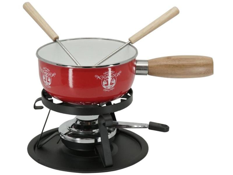 Nouvel Käsefondue-Set Hirsch-Paar 5 Teile, Rot/Weiss Rotes Käsefondue-Set