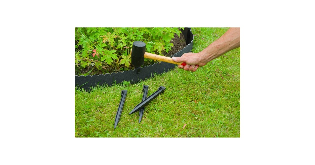 NatureDecoratieve borderrandset met bijpassende grondpennen begrenzing  (Zwart, H 13 cm x 12 m)