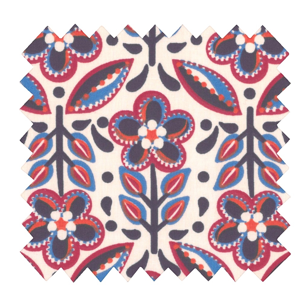 Coupon Tissu 1 M Ex2474 Folkofleur Rouge Bleu