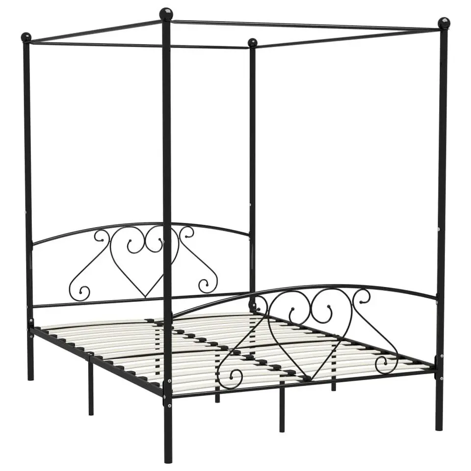 vidaXL - Hemelbed met hoofdbord - Zwart - Metaal - 160x200 cm
