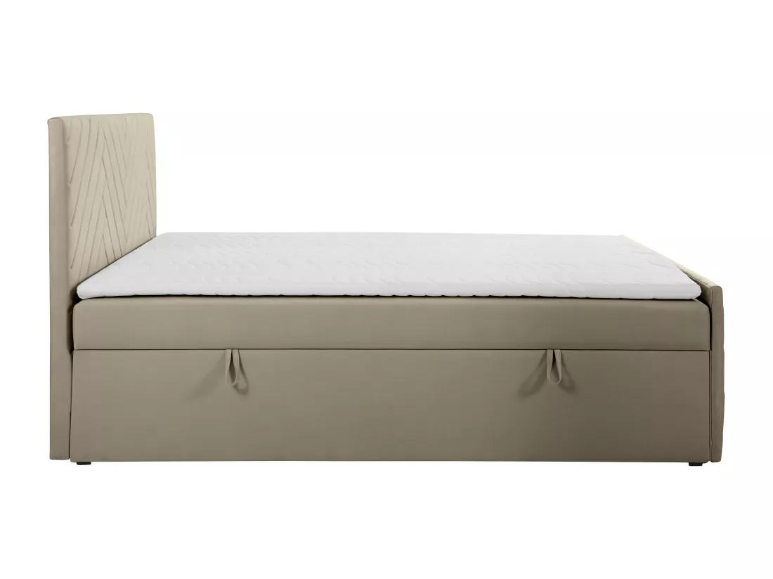 Ensemble complet literie déco tête de lit + sommiers coffre + matelas + surmatelas - 180 x 200 cm - Velours - Taupe - MAKANA de YSMÉE