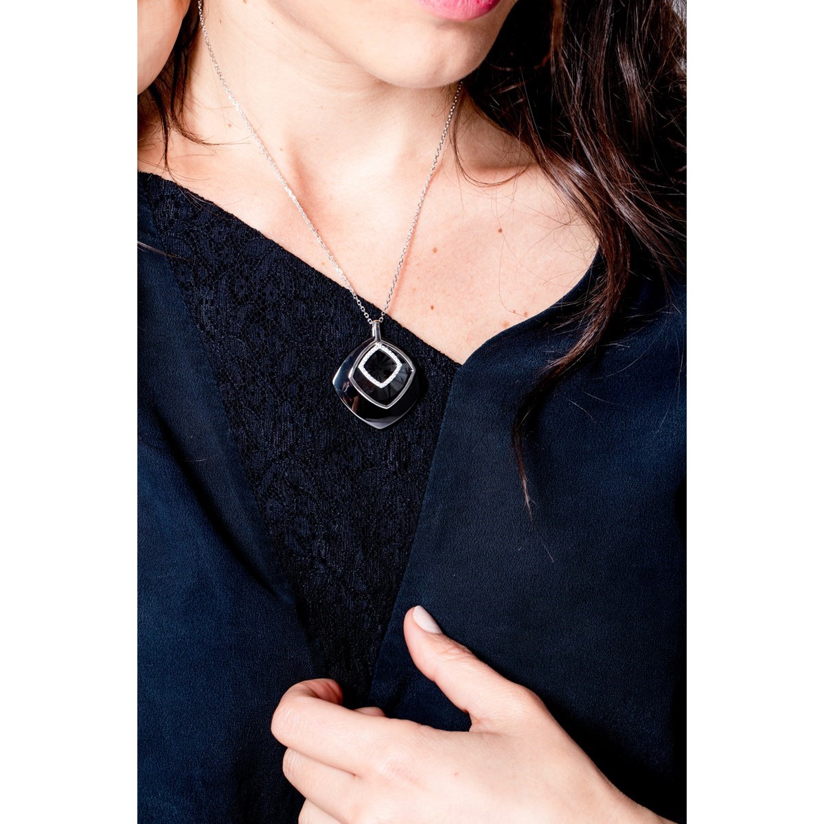 Collier mono-motif en Argent 925 millièmes et céramique - blanc brillant