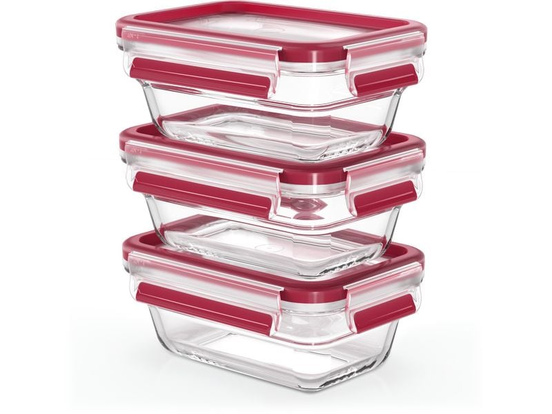 Emsa Vorratsbehälter Clip & Close Eco 3-teilig, Rot/Transpa Frischhaltender Behälter-Set mit Deckel