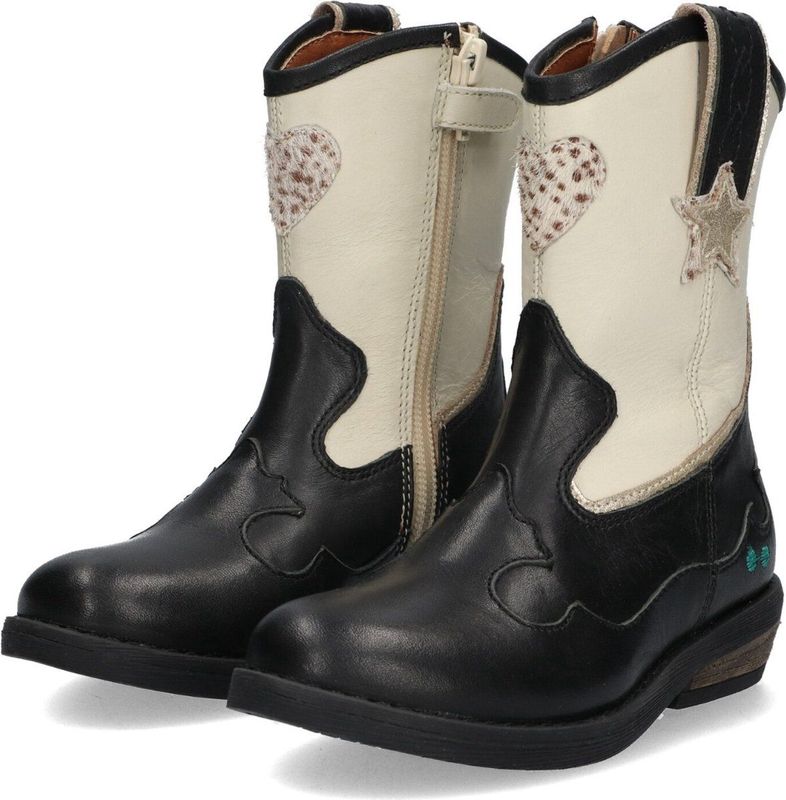 BunniesJR - Cowboy Boots - Zwart/Wit - Leer - Ritssluiting