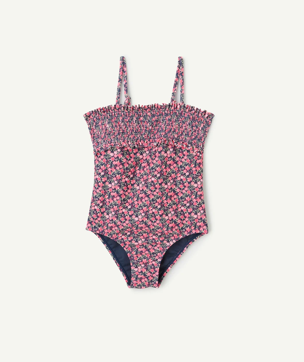 MAILLOT DE BAIN 1 PIÈCE FILLE EN FIBRES RECYCLÉES IMPRIMÉ FLEURI
