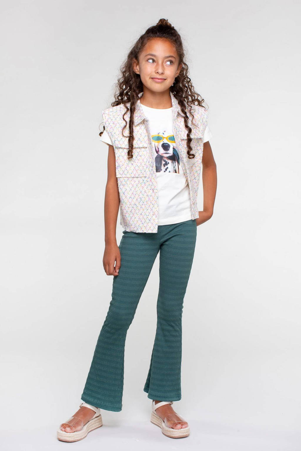 Moodstreet regular fit broek met all over print groen