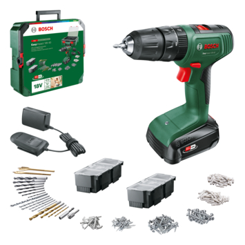 Bosch 18V klopboor EasyImpact incl. 1.5Ah accu lader en 241-delige accessoireset in luxe koffer