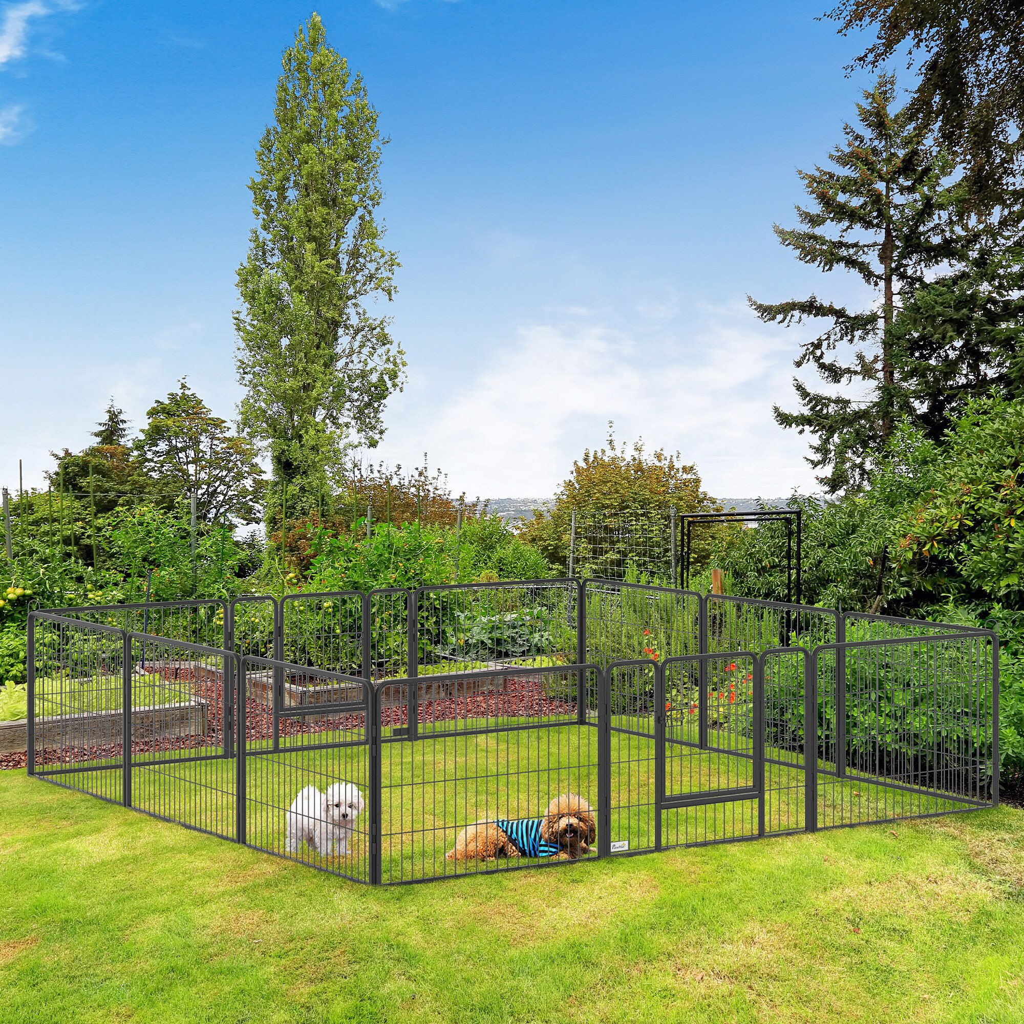 PawHut Welpenauslauf mit 12 Paneele schwarz 80L x 1,5B x 60H cm
