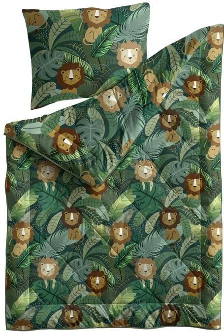 Lazy - Kinderdekbed - Groen - Jungleprint - 140 x 200 cm - Anti-allergisch