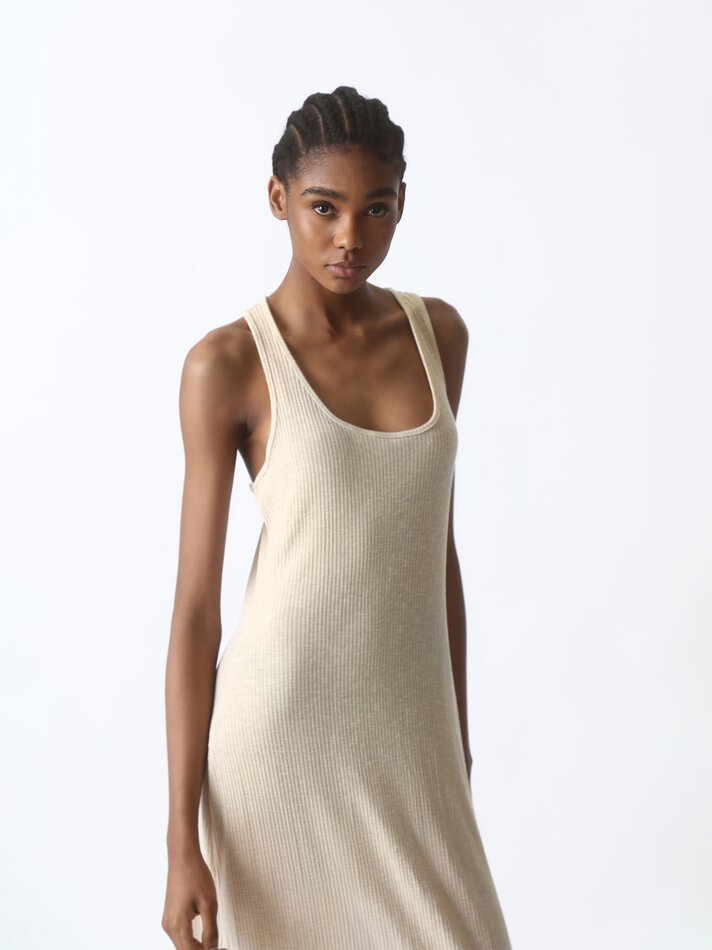 Vestido longo de alças finas - Natural