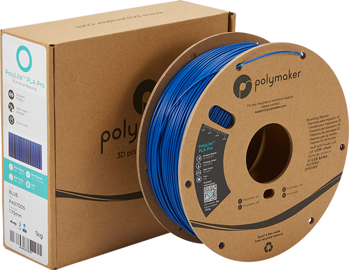 Polymaker  PolyLite PLA PRO Blue, 1,75 mm (1.000 g)    PLA Filament mit exzellenten Eigenschaften für FDM Drucker