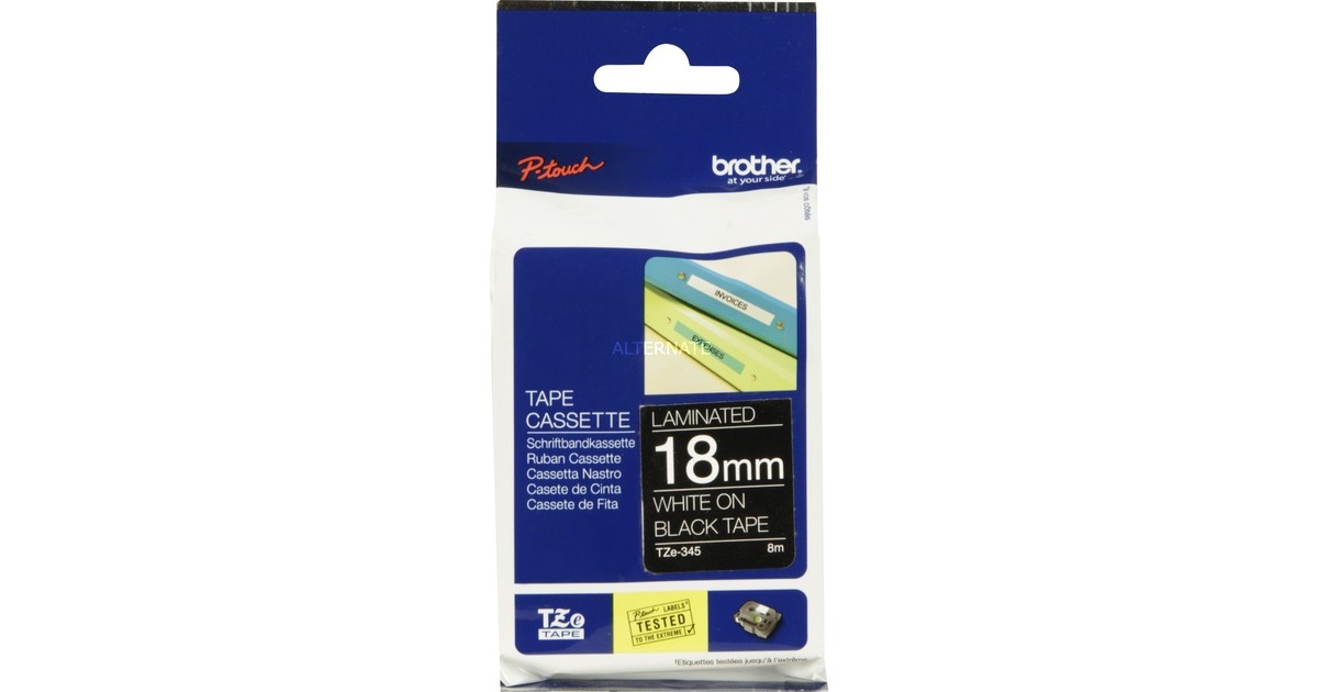 BrotherLabel tapecassette TZE-345 printlint  (18 mm, wit op zwart)