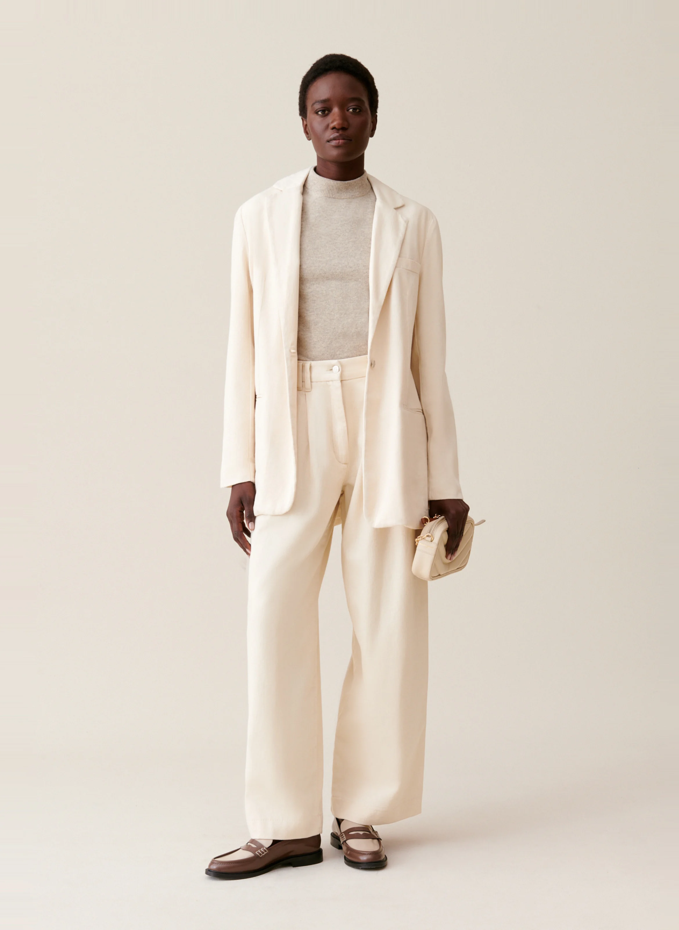 Veste de tailleur droite en coton | Beige