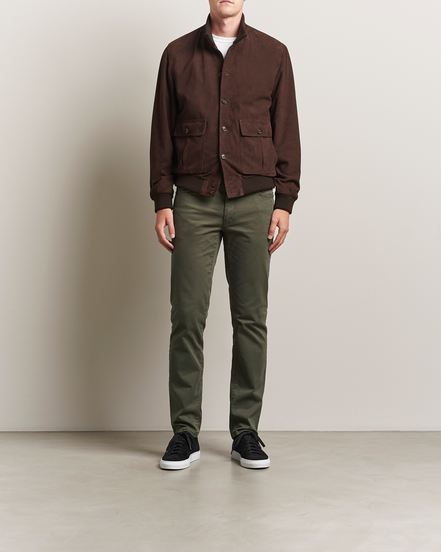 Brax Cadiz Cotton Satin 5-Pocket Pants Olive