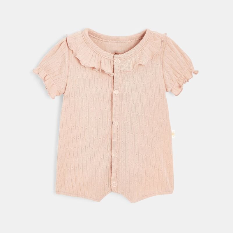 Combishort bébé fille en coton bio maille pointelle rose Absorba Rose