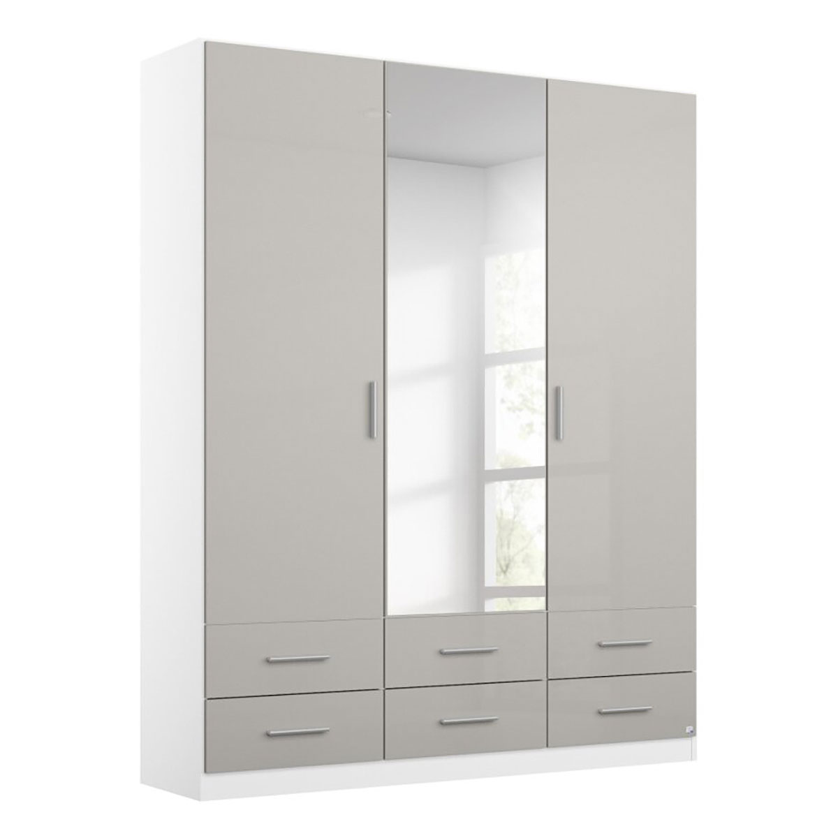 Drehtürenschrank - alpinweiß-grau Hochglanz - 136x197 cm