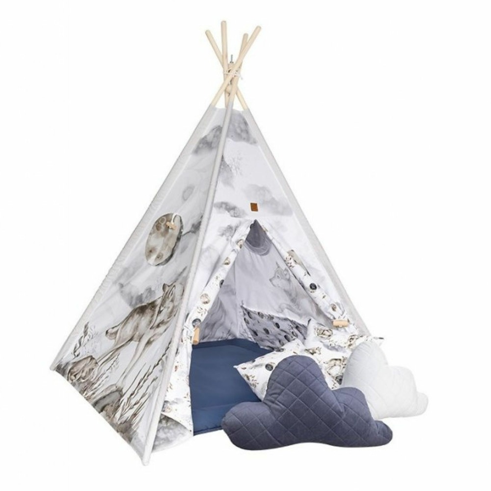 Tipi enfant loup avec coussins