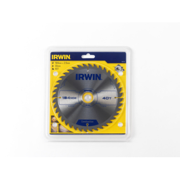 Irwin cirkelzaagblad Ø184 mm. Inclusief reduceerringen waardoor geschikt voor asgat 16, 20 en 30 mm, vertanding 40T