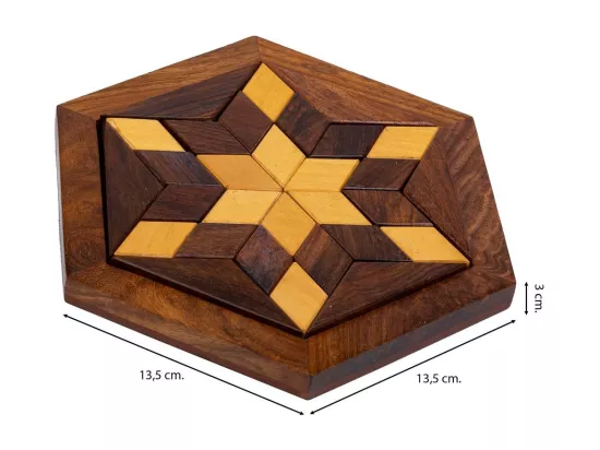 Puzzle hexagonal en bois marron 13,5x13,5x3h