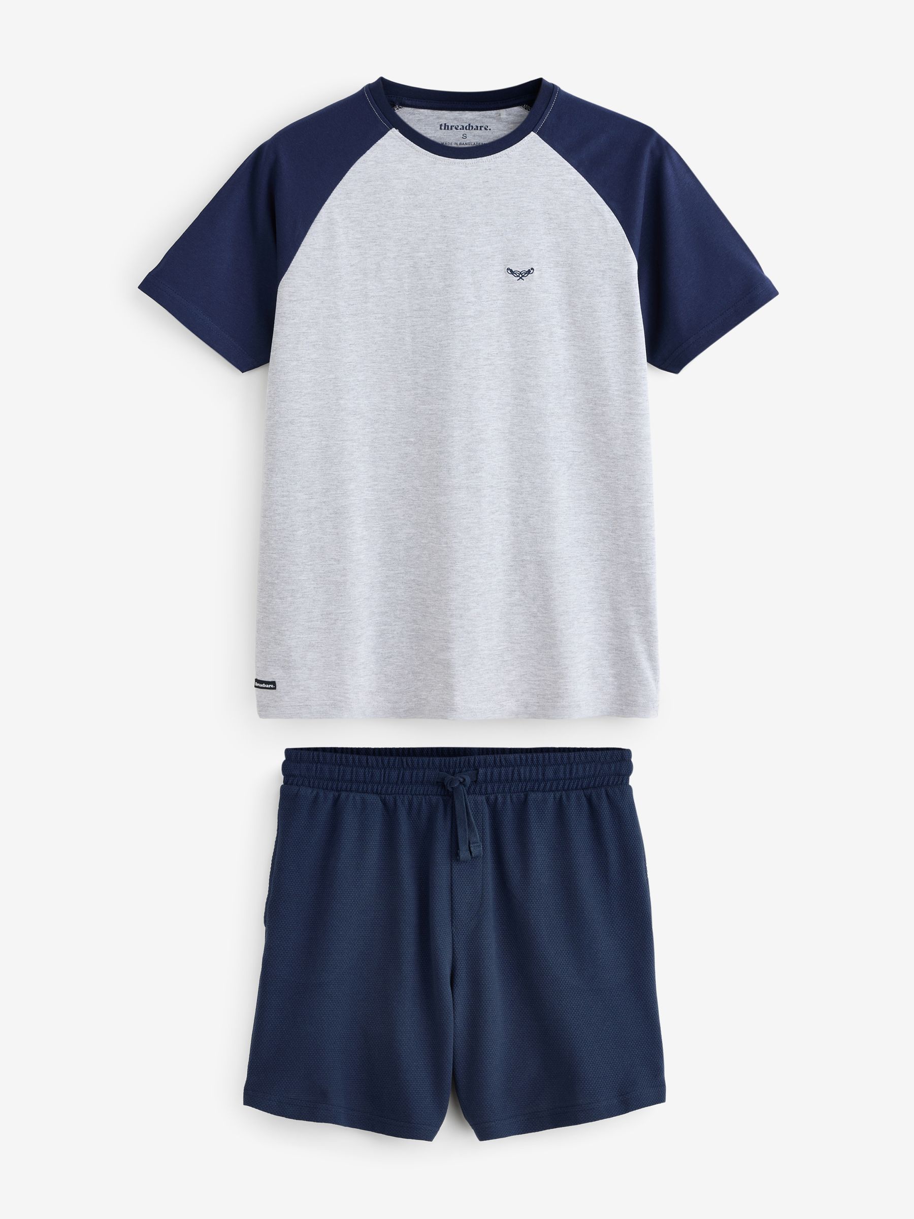 Marineblauw - Threadbare Textured Shortie 100% Cotton Pyjamas Set