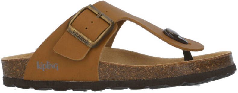 Kipling Juan 4 leren teenslippers cognac Bruin Jongens Leer 28