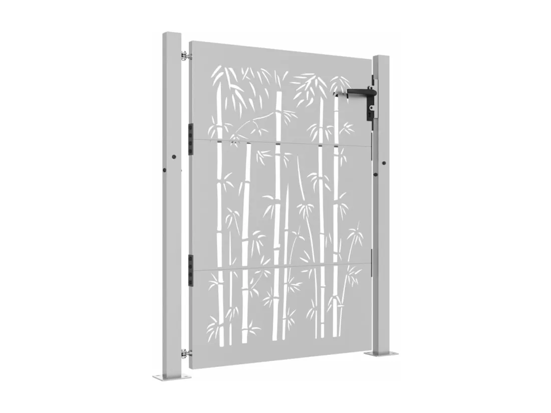 Portail de jardin 105x130 cm acier corten design de bambou