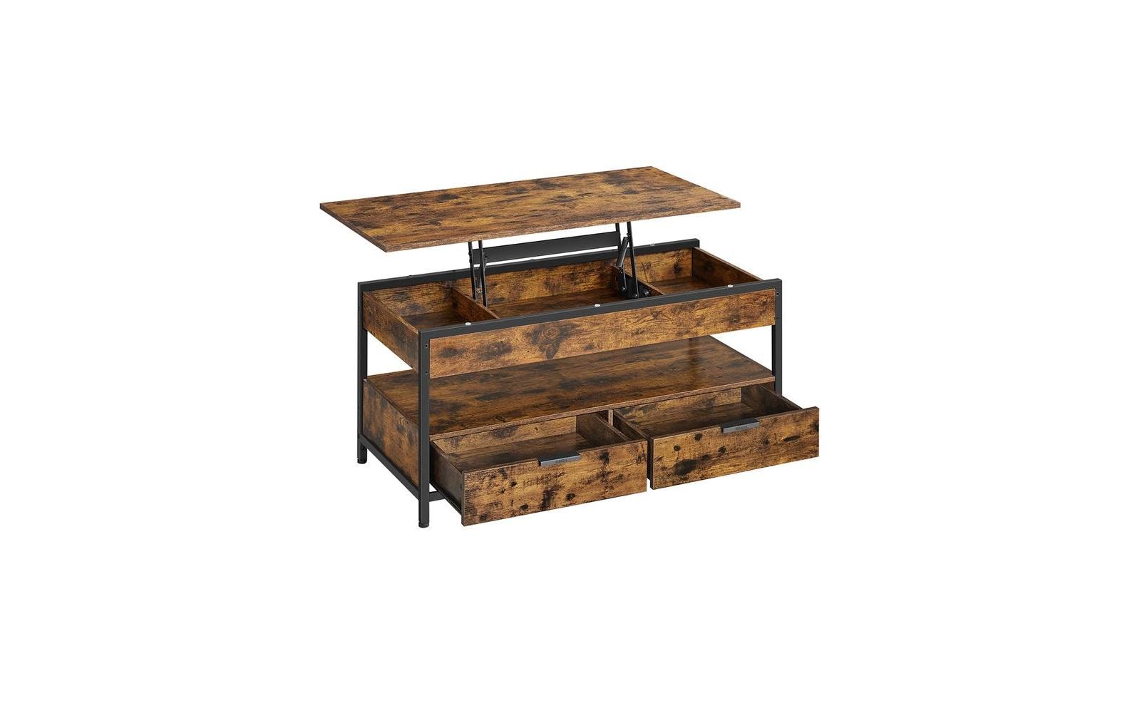 Couchtisch 100 x 50 cm, Braun/Schwarz<br>Wohnzimmertisch mit Schubladen