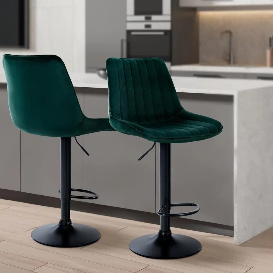 CLP Barkruk Toni zwart Frame - Fluweel - groen