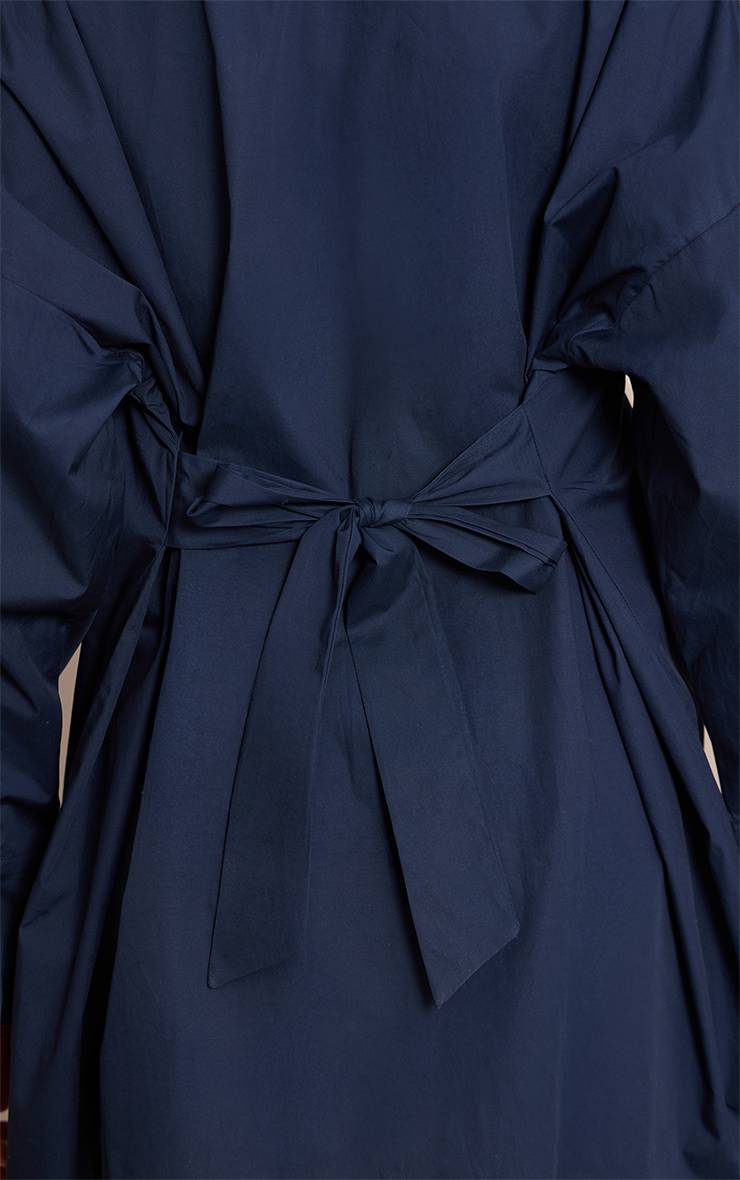 Bleu Marine Robe Chemise À Manches Longues Avec Détail De Lien Dans Le Dos