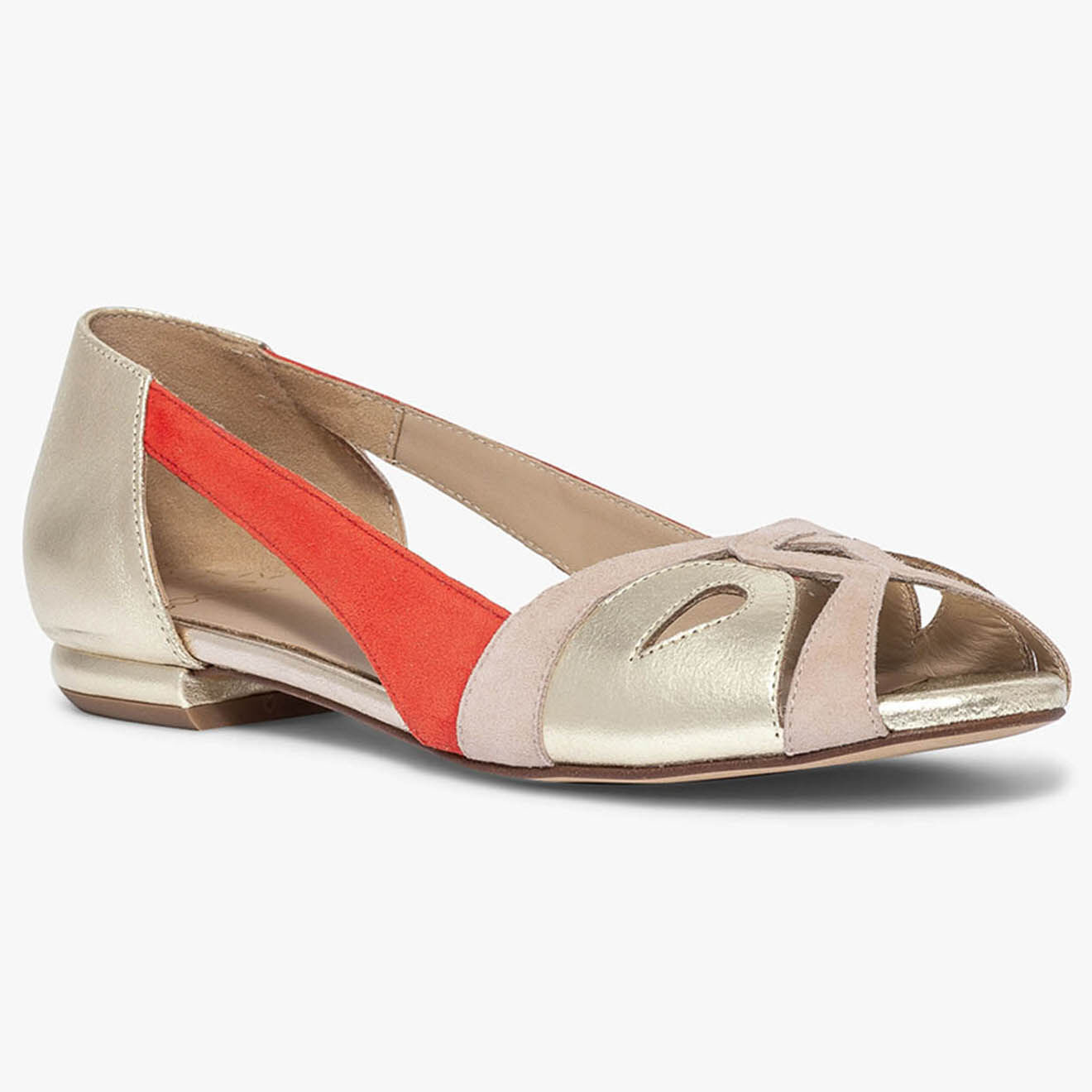 Bocage Ballerines en Cuir ajouré Serena platine/vermillon