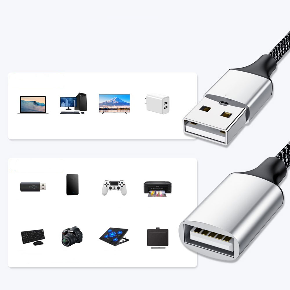 (30cm) USB auf 4-fach USB 2.0 Lade und Daten Adapter OTG Splitter Stecker mit Nylon Kabel (480 Mbit/s) - Silber