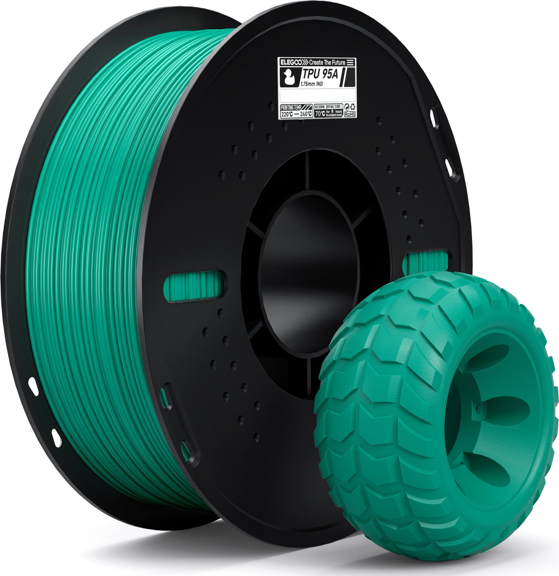 Elegoo  TPU 95A Green, 1,75 mm / 1000 g    Elastisches Filaament mit 95A Shore Härte in Green