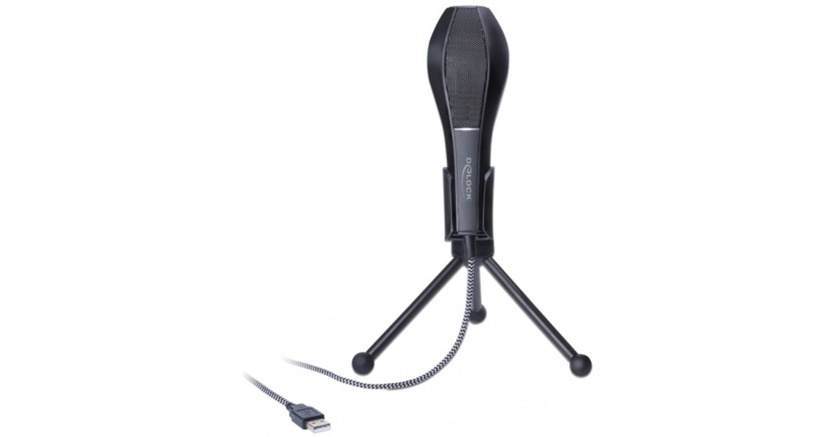 DeLOCKUSB Condenser Microfoon   (Zwart, met tafel standaard)