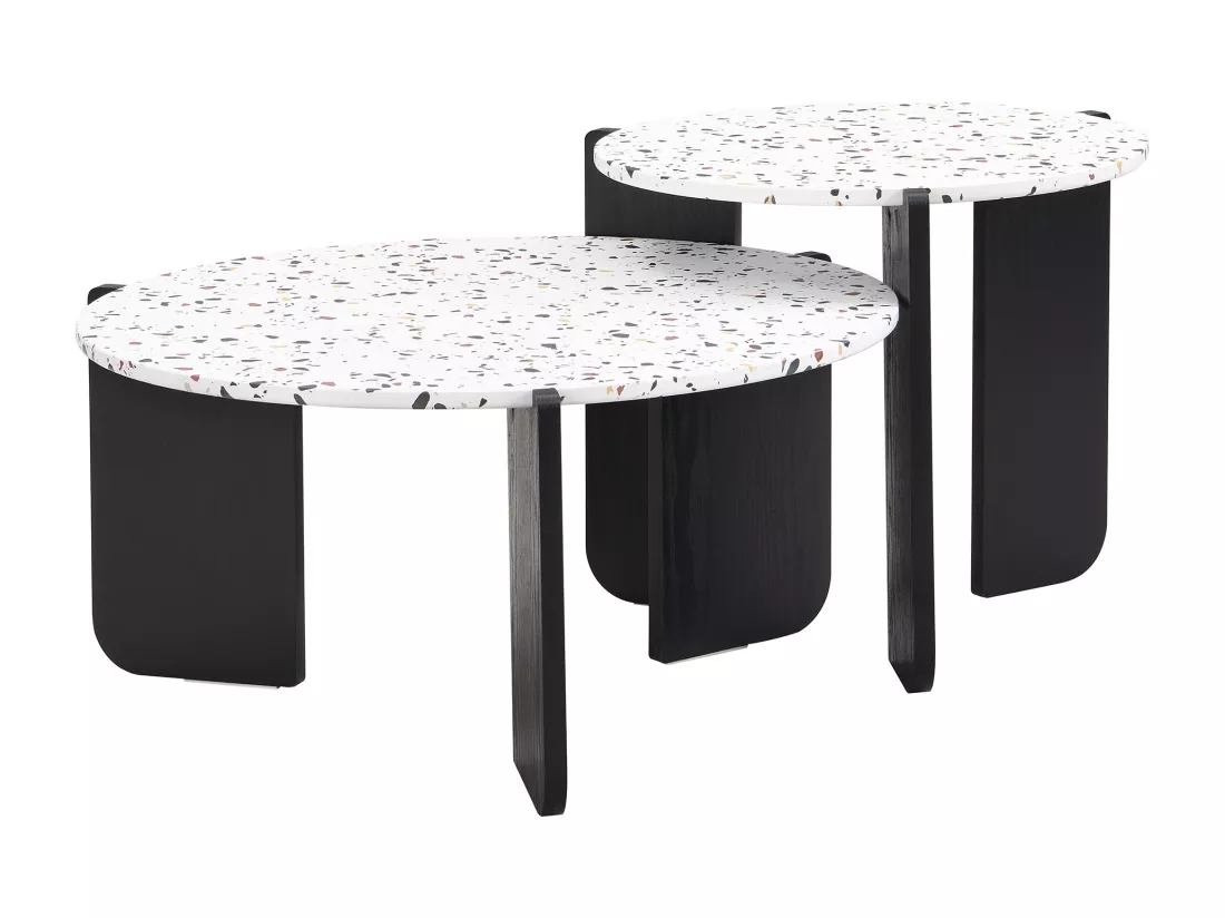 Ensemble de 2 tables basses gigognes moderne blanc et pieds noirs QEGZA BLACK