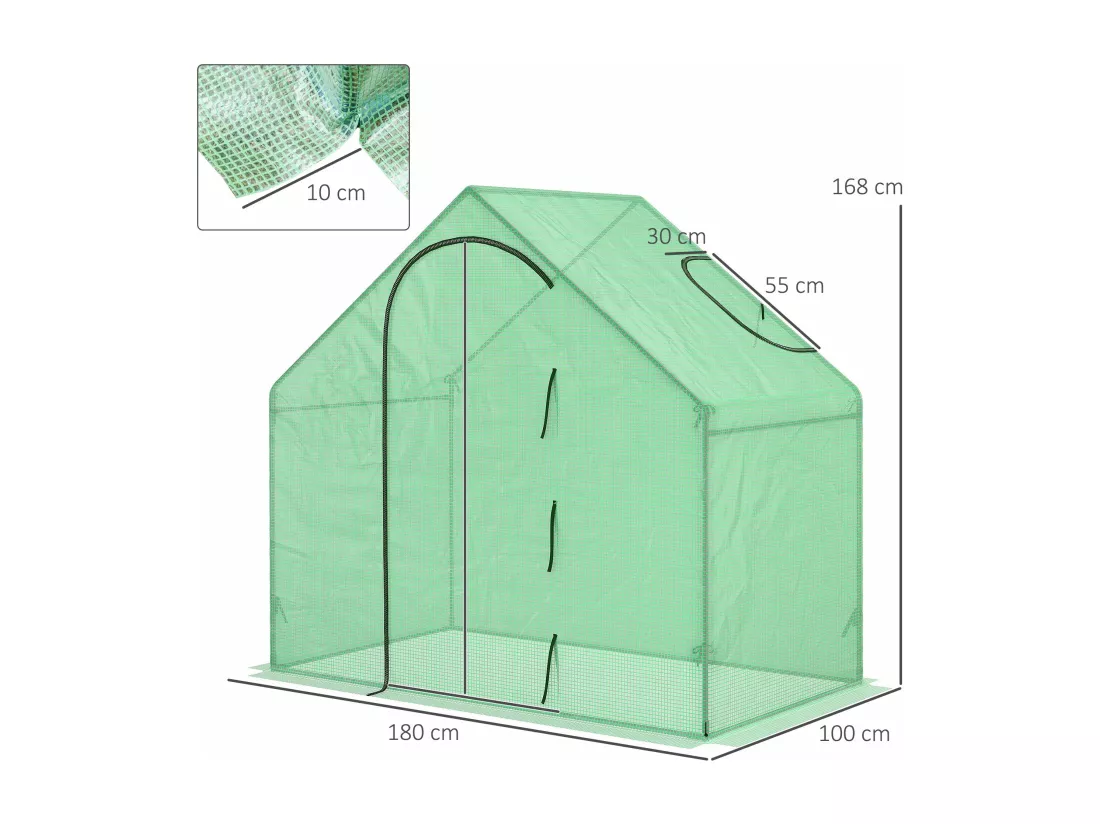 Serre de jardin balcon terrasse serre pour tomates 1,8L x 1l x 1,68H m acier PE imperméable transparent vert