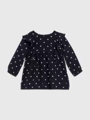 Vestido de manga comprida com estampa de bolinhas e monograma